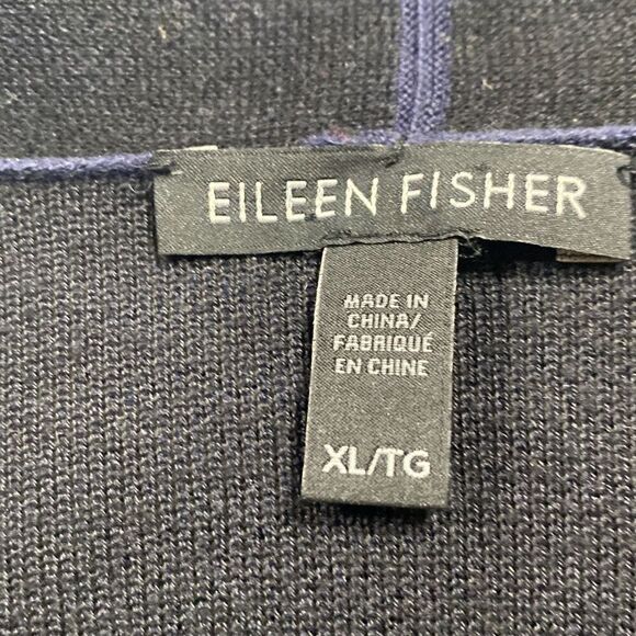 Eileen Fisher Long Open Front Duster Cardigan Shawl Neck‎ Tencel Navy Black  XL - Picture 11 of 14